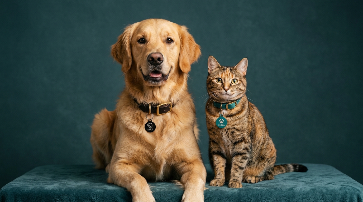 Golden Retriever e Gato usando coleiras PetLink